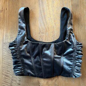 zara - gray silver black velvet corset crop top - size M